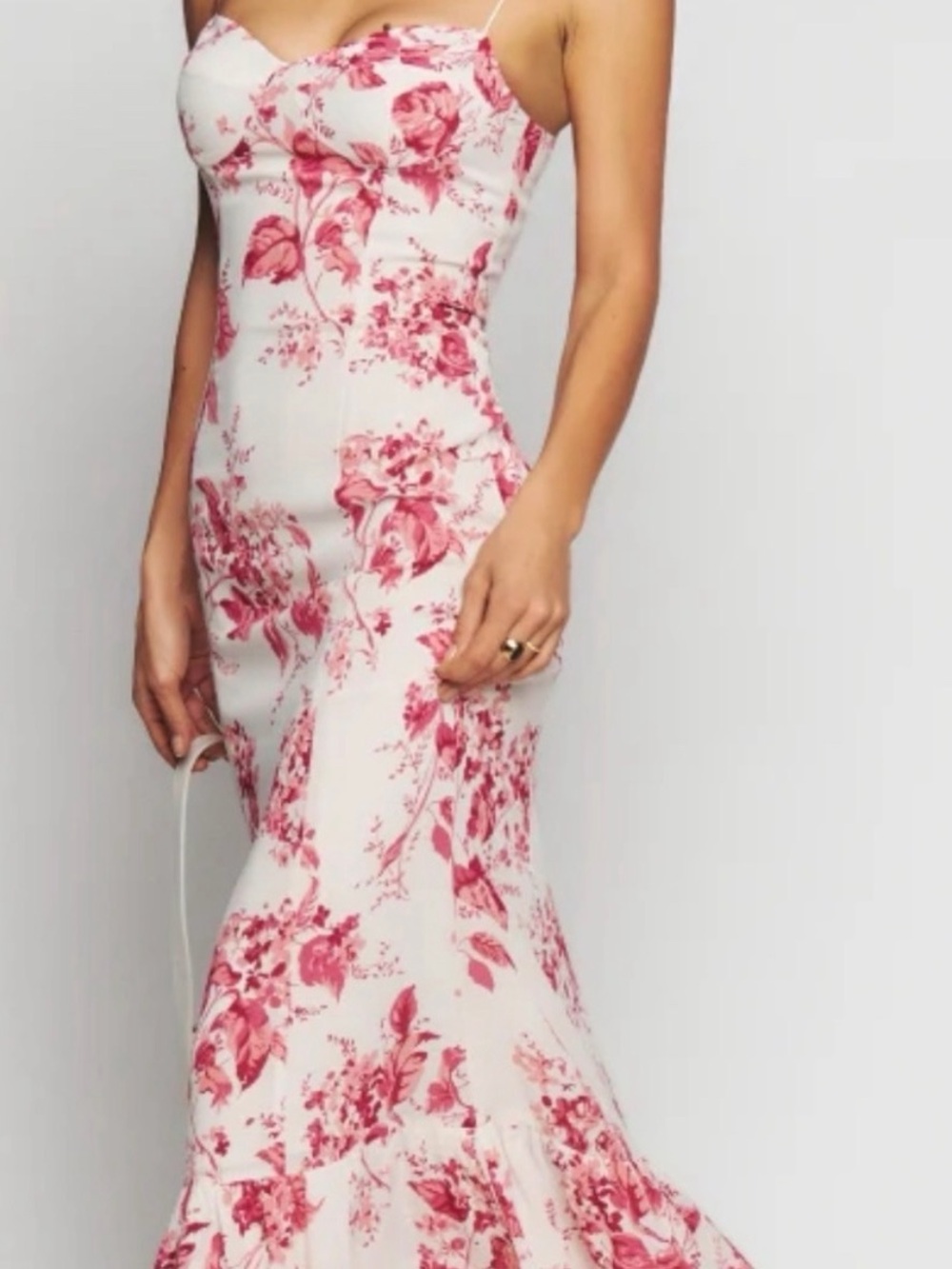Reformation White Maxi Dress with Pink Floral Print